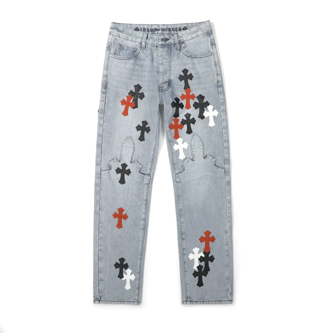 P290 (top version) Chrome hearts new city-limited flame blue jeans Chrome hearts city-limited jeans Hardware customization Original development vintage levis American-made 501 black and gray base version Levi's American-made 501 base version Imported sheepskin 925 silver remake [Top heavy industry fashion design] Consistently high-street luxury style. Speaking of this style, the Zangyin family and GU family are definitely the leading representative brands. Especially the Zangyin family has really achieved a state-of-the-art effect in creating high-street style. The unique washed material is used to create this style. The color system is already quite eye-catching. After it is decorated with patchwork cross flowers, it cleverly highlights the charm of the brand. Secondly, this style uses classic The high-waist cutting design highlights the long legs and fashionable temperament of the upper body. The brand is highly recognizable and the slim fit configuration is more suitable for daily wear. It is a product that interprets personality, fashion, and specifications at a glance. This single product is enough to make any fan excited. It can be a white T-shirt for a youthful college style, or a tight suspender for a royal style. It has strong matching ability and can be easily controlled by men.  [Materials and craftsmanship] Needless to say, this point goes without saying. As an excellent craftsman brand, Zangyin’s requirements for details and craftsmanship are really perfect. The washed color of this model has gone through so many processes, not to mention the embellishment of denim appliques. It is also purely hand-made and sewn. Just like what they believe in, only hand-made things have soul and have the meaning of wear. A top-notch heavy-duty fashionable denim item, I look forward to your perfect interpretation! !  Color: Blue Size: S M L XL